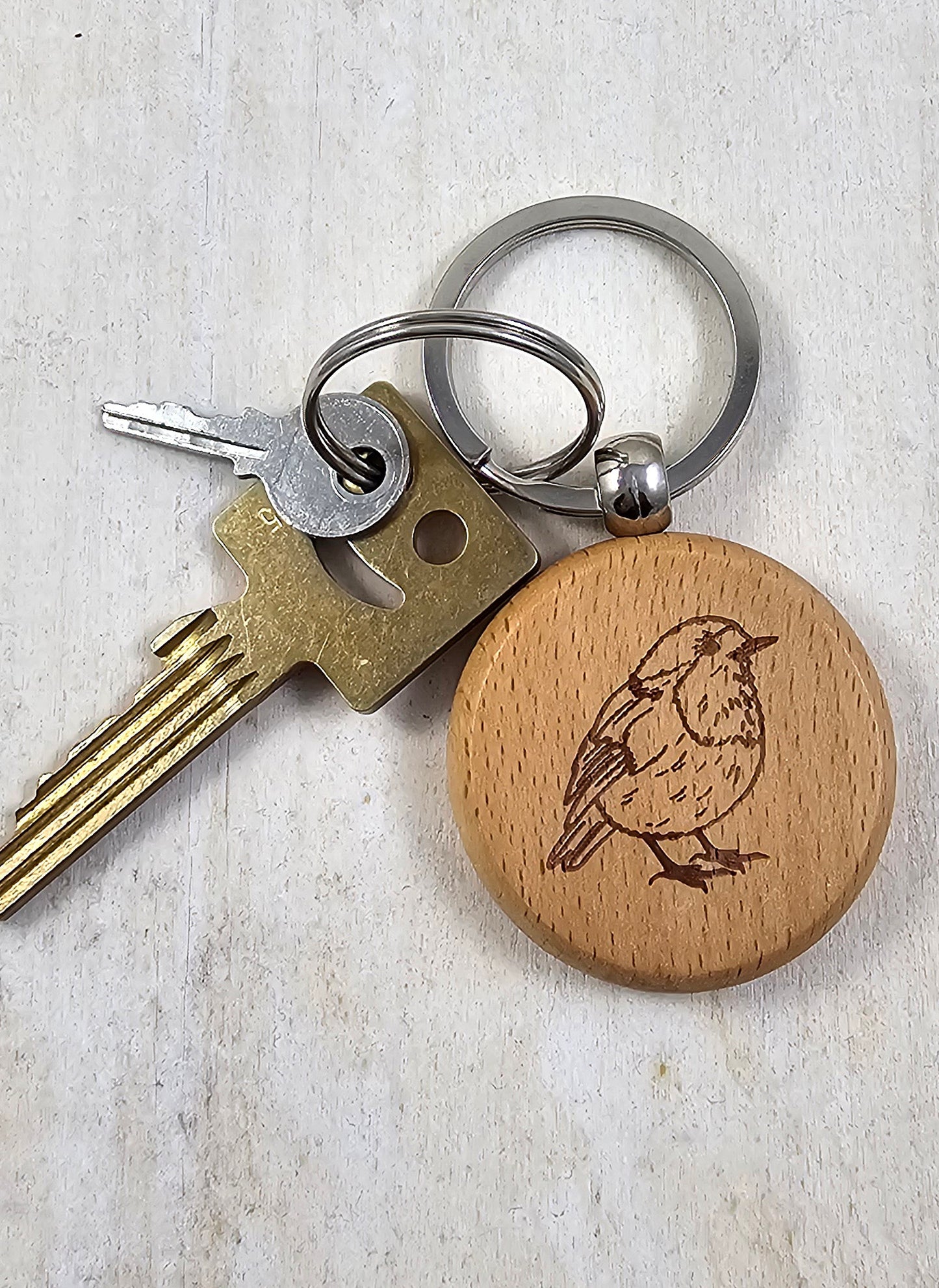 Holz-Schlüsselanhänger „Rotkehlchen“