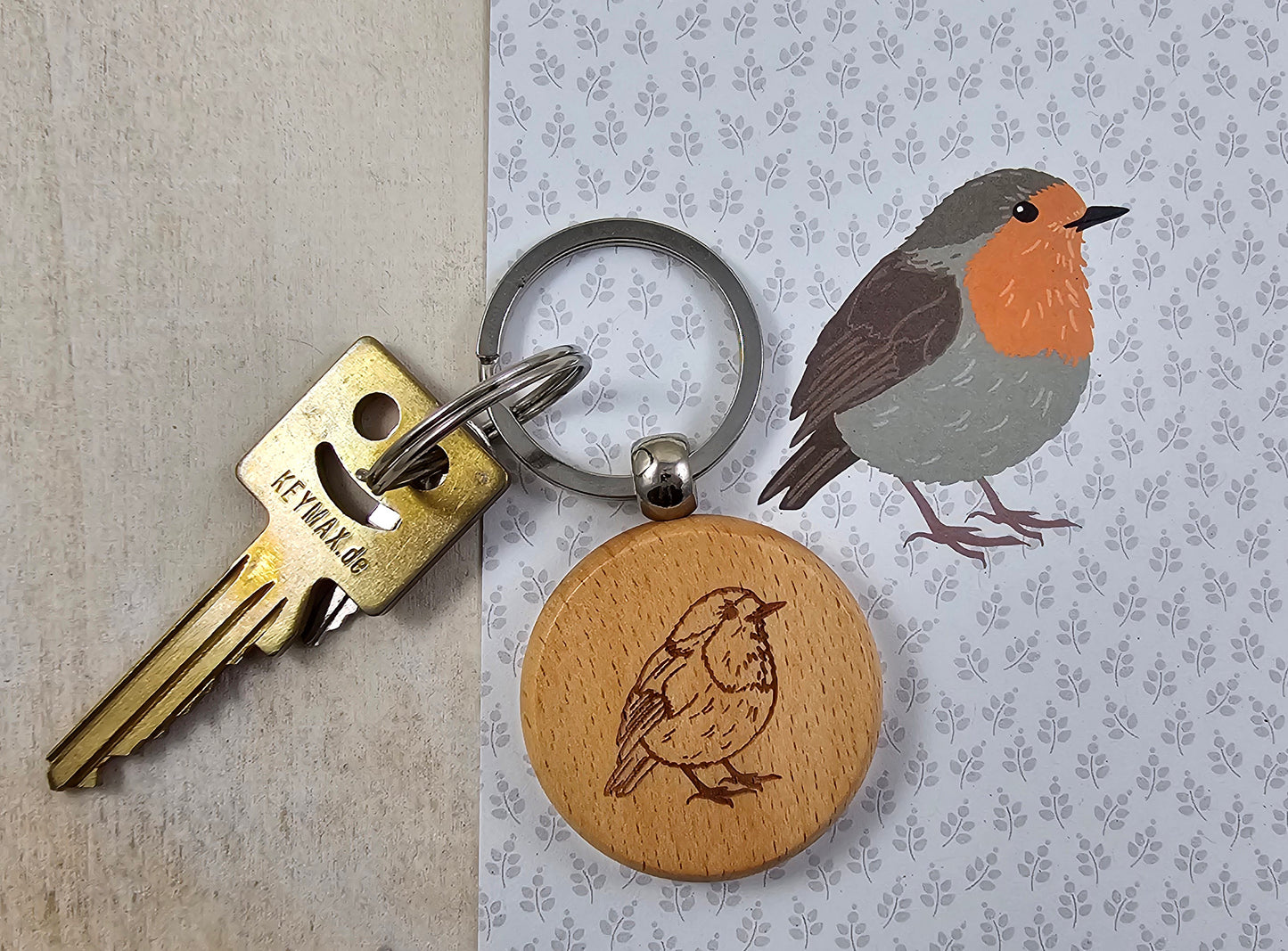 Holz-Schlüsselanhänger „Rotkehlchen“