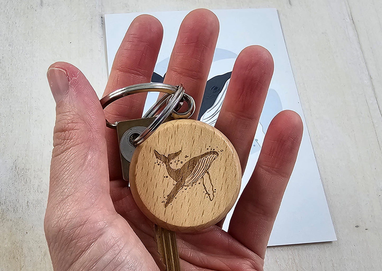 Holz-Schlüsselanhänger „Wal“