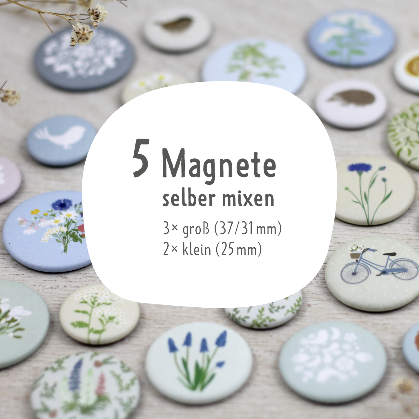 5 Magnete selber mixen (3× groß, 2× klein)